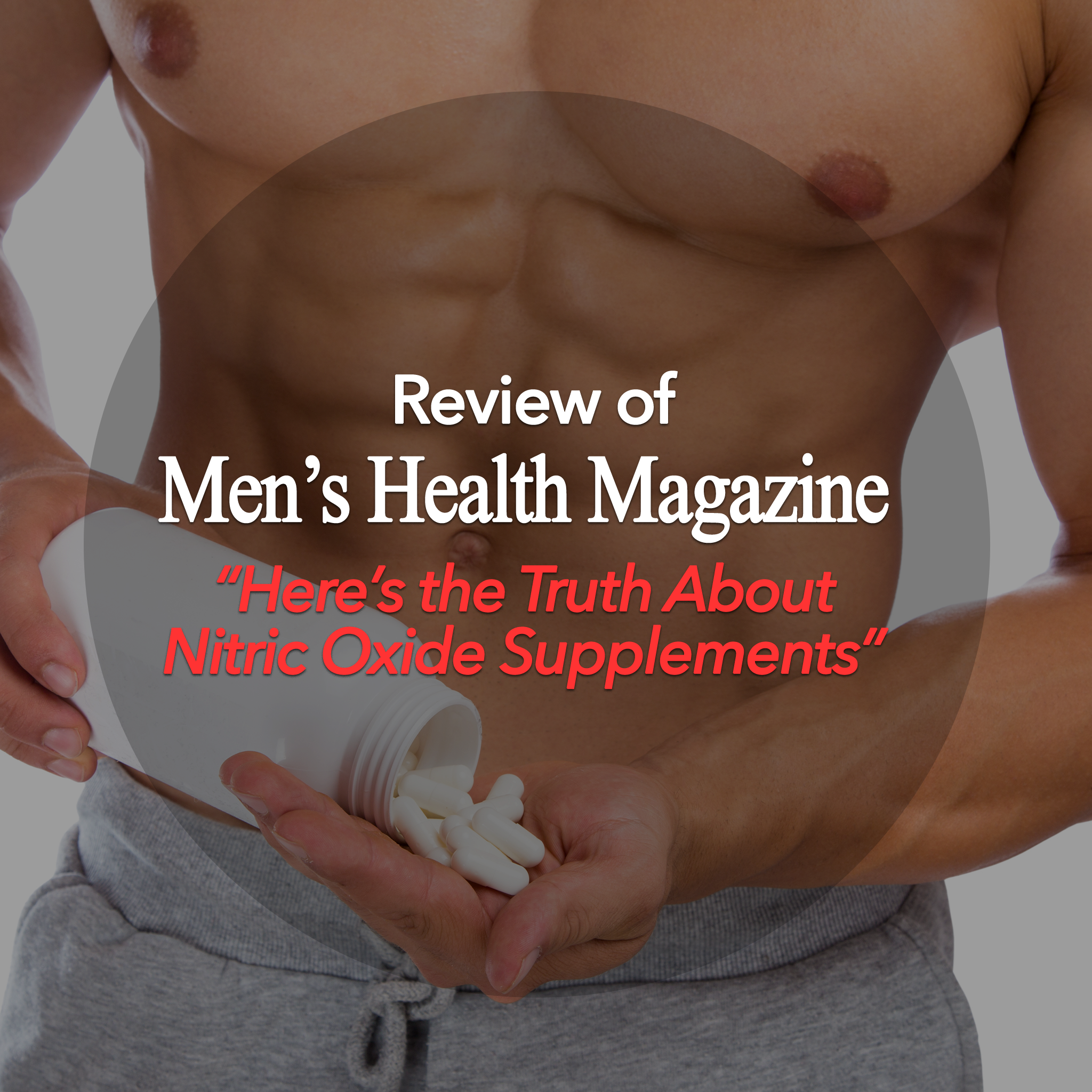 Fit, lean, muscular tan man with six pack abs and strong pectoral muscles, wearing grey sweatpants. holding a large white bottle of a pill supplement with his right hand pouring it into his left hand. The pills are large, oval and white