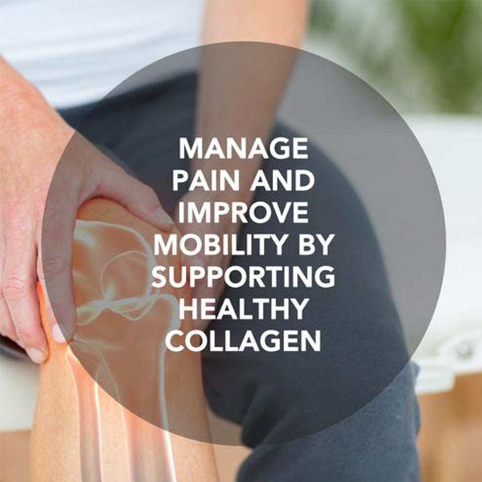 How to manage your pain, improve mobility and support collagen production. Man holding aching knee joint